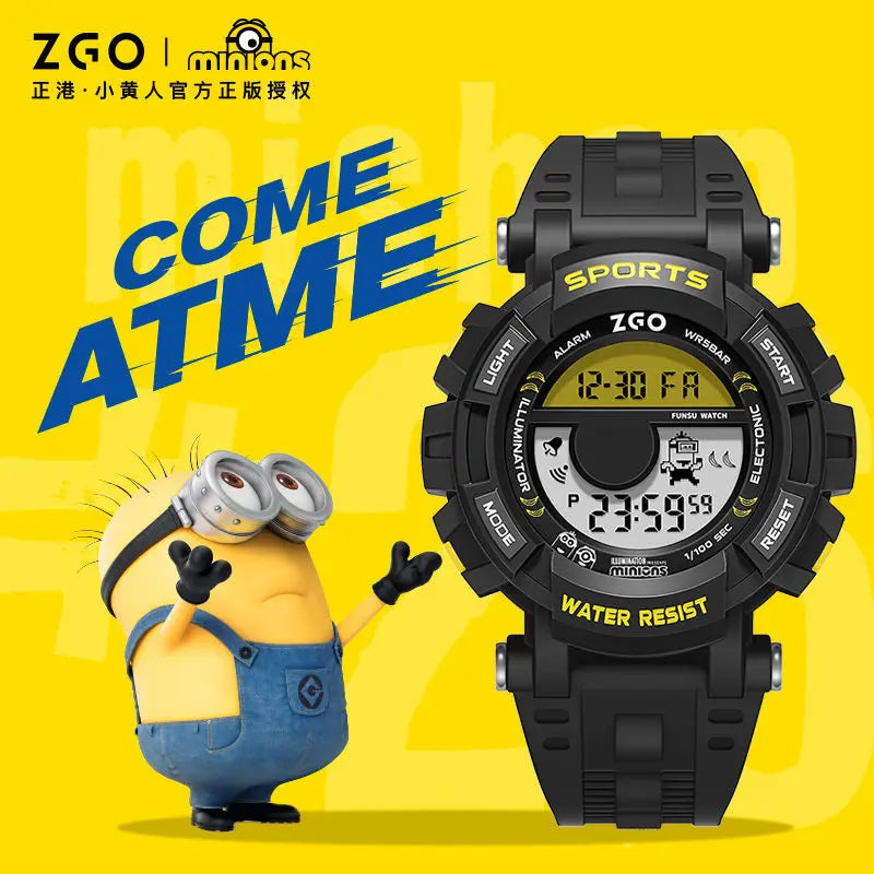 Minion Children's Electronic Watch 50m Waterproof LED Digital Luminous Multifunctional Sports Electronic Watch Children's Gift