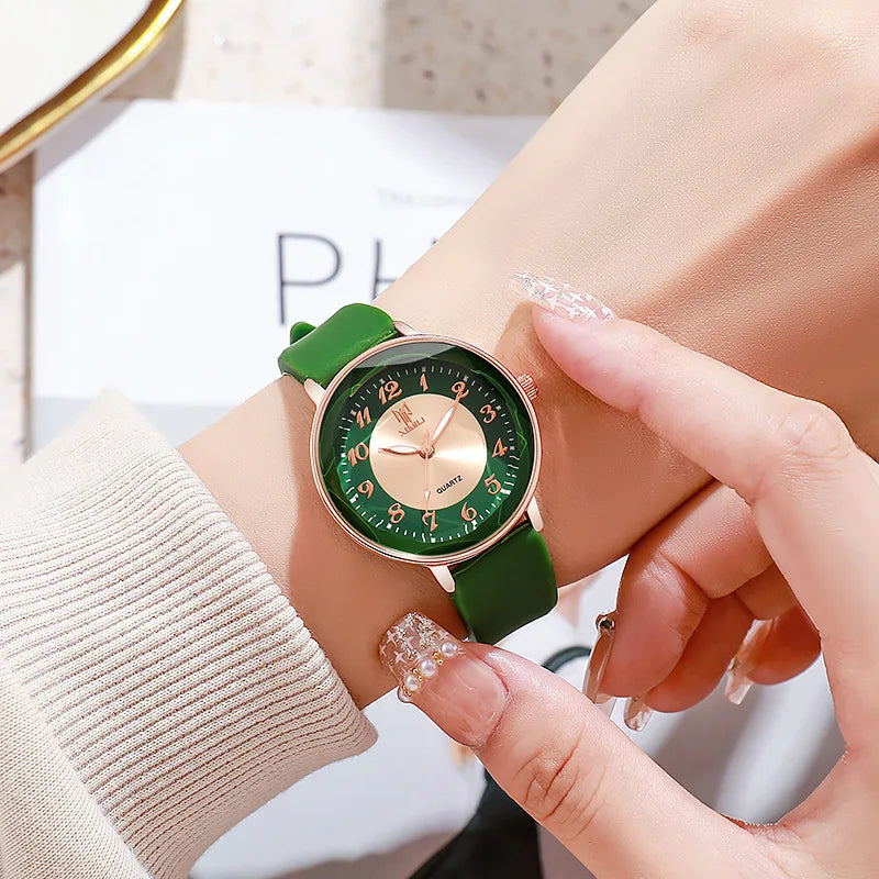 Fashion Lady's Watch Simple Digital Quartz Watch Casual Silicone Green Strap Wristwatch Women's Business Clock Reloj De Mujer