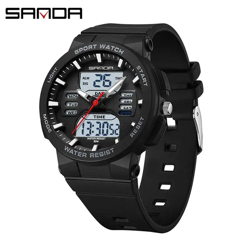 SANDA 6185 LED Digital Sport Watch Casual Ladies Dual Display Women Girl Military Waterproof Quartz shockproof Wristwatches Lady