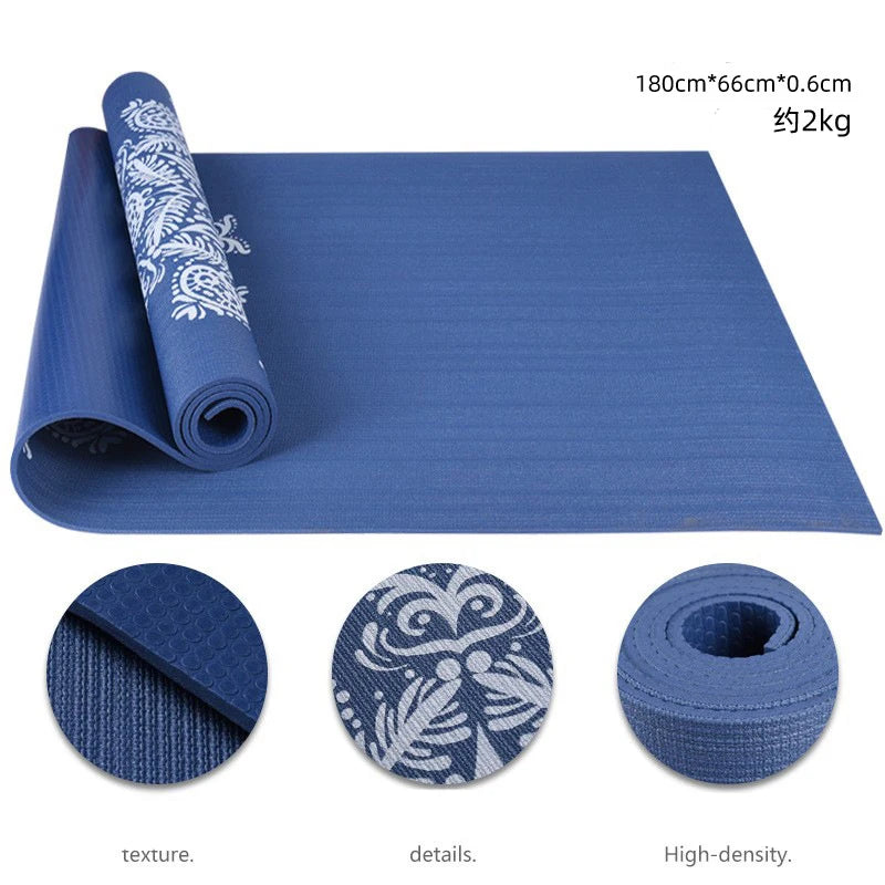 PVC High Density Yoga Mat Extra Large Wide Non-Slip Fitness Black Mat 6mm Fitness Sports Products Yoga Mat