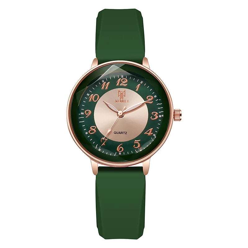 Fashion Lady's Watch Simple Digital Quartz Watch Casual Silicone Green Strap Wristwatch Women's Business Clock Reloj De Mujer