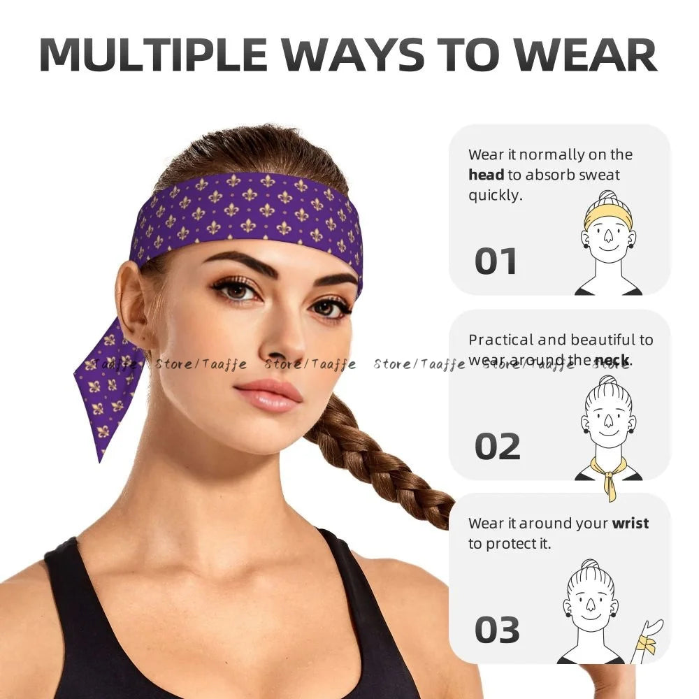 Tie Headbands Fleur De Lis Sports Head Band Athletic Sweatband Bandana Sweat Wicking