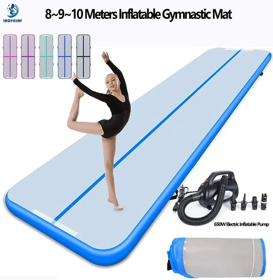 8~10m PVC Inflatable Yoga Mat  Air Deck Gymnastics Mat 20cm Thicken Air Track Tumbling Bouncer Floor for Yoga Gym