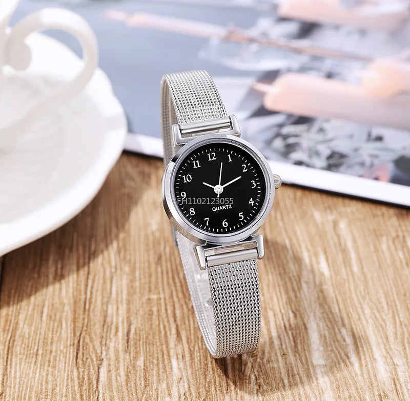 Simplicity Style Korean Women Student Watch Digital Compact Small Dial Stainless Steel Mesh Strap Quartz Sliver Wristwatch New