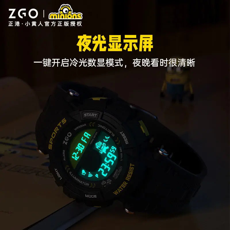 Minion Children's Electronic Watch 50m Waterproof LED Digital Luminous Multifunctional Sports Electronic Watch Children's Gift