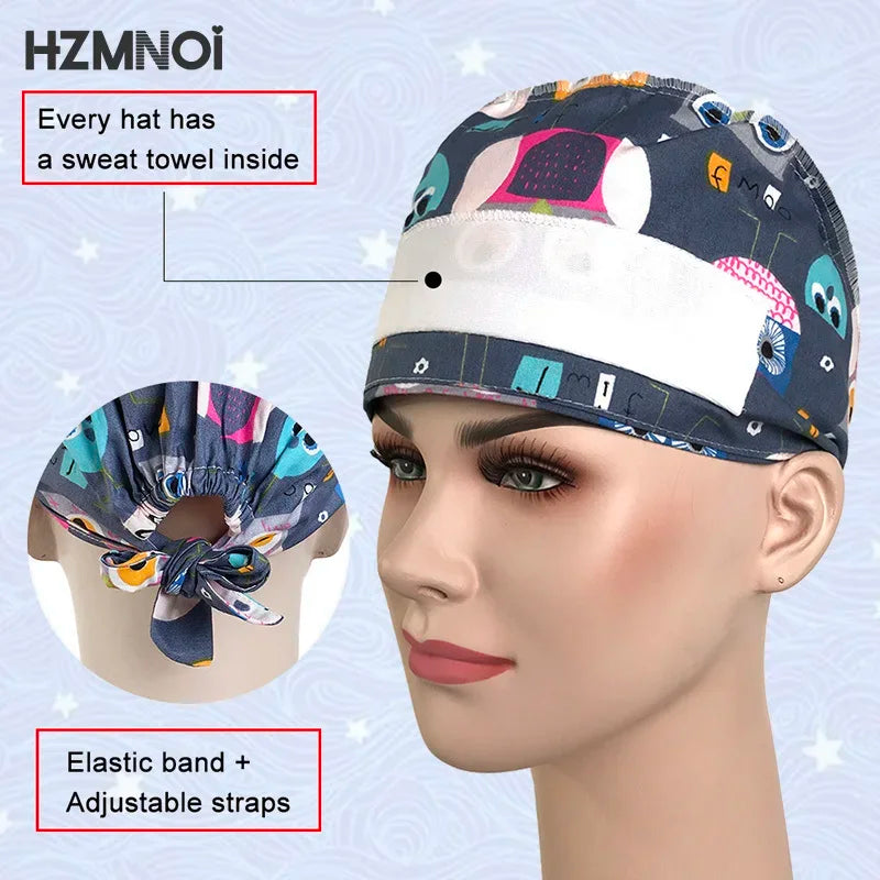 New Dentist Nursing Cap 100% Cotton and Sweatband Dental Clinic Hospital Working Caps Women Men Nurse Doc Bouffant Surgical Hats