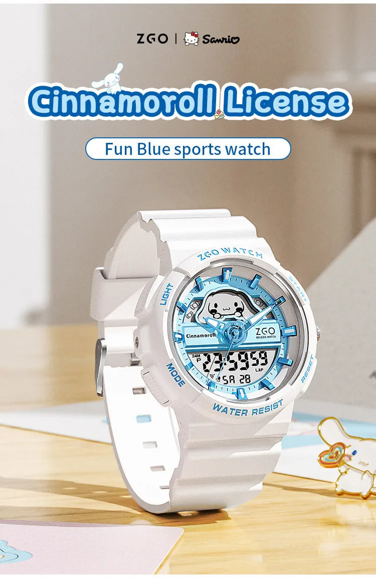 ZGO X Sanrio Cinnamoroll Electronic Watch for Schoolgirl Middle and High School Students Girls Waterproof Wristwatch Gift 863