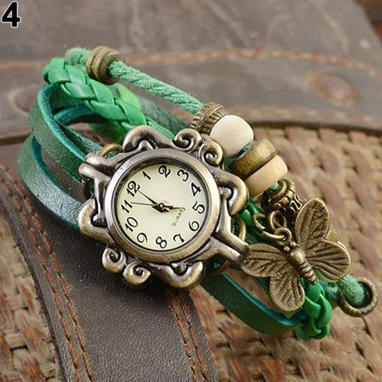 Women's Casual Vintage Multilayer Butterfly Faux Leather Bracelet Wrist Watch Ladies Female Clock Montre Femme Relogios 2023 Hot