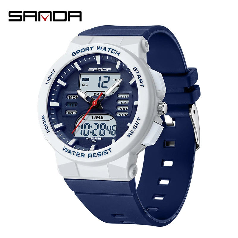 SANDA 6185 LED Digital Sport Watch Casual Ladies Dual Display Women Girl Military Waterproof Quartz shockproof Wristwatches Lady