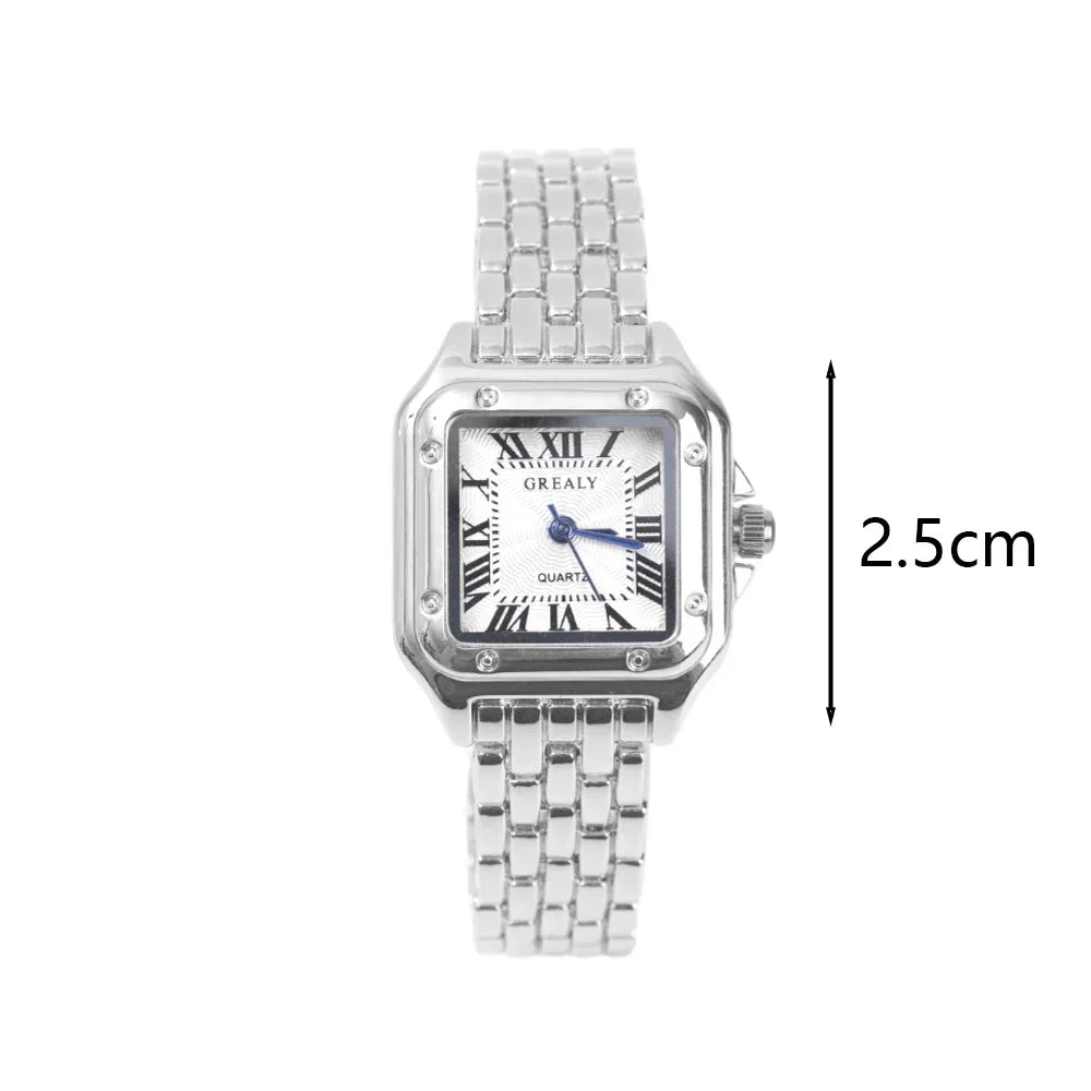 Women Fashion Square Watches Silver Stainless Steel Strap 2025 Luxury Man Quartz Wristwatches Qualities Female Roman Scale Clock