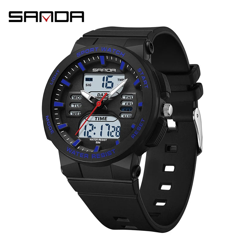 SANDA 6185 LED Digital Sport Watch Casual Ladies Dual Display Women Girl Military Waterproof Quartz shockproof Wristwatches Lady