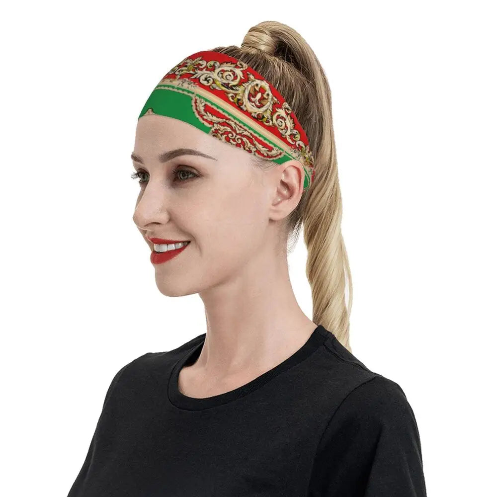 Custom Beautiful And Colorful Flowers Baroque Sport Headbands for Women Men Stretchy Moisture Wicking Gym Sweatband