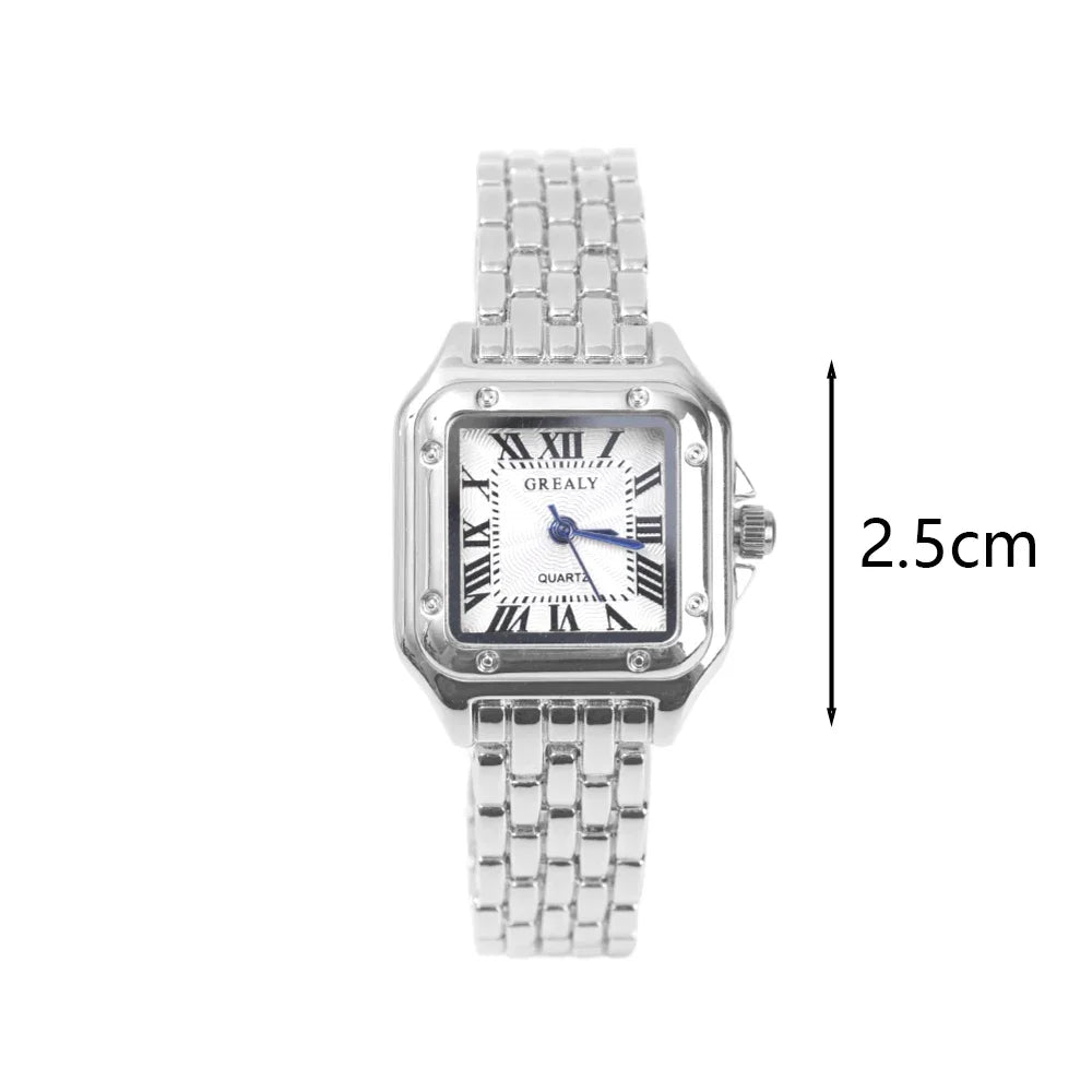 Luxury Ladies Fashion Quartz Watch Simple Scale Square Quality Gold Plated Women Watches Business Stainless Steel Folding Clock