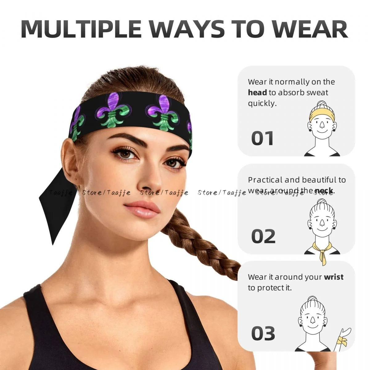 Tie Headbands Fleur De Lis Sports Head Band Athletic Sweatband Bandana Sweat Wicking