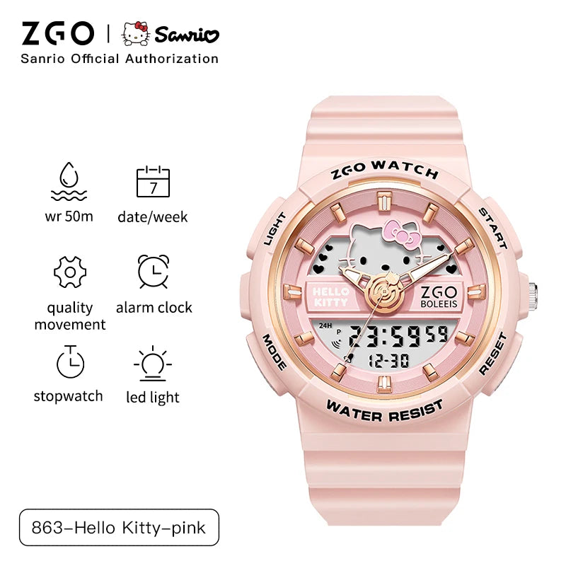 ZGO X Sanrio Cinnamoroll Electronic Watch for Schoolgirl Middle and High School Students Girls Waterproof Wristwatch Gift 863