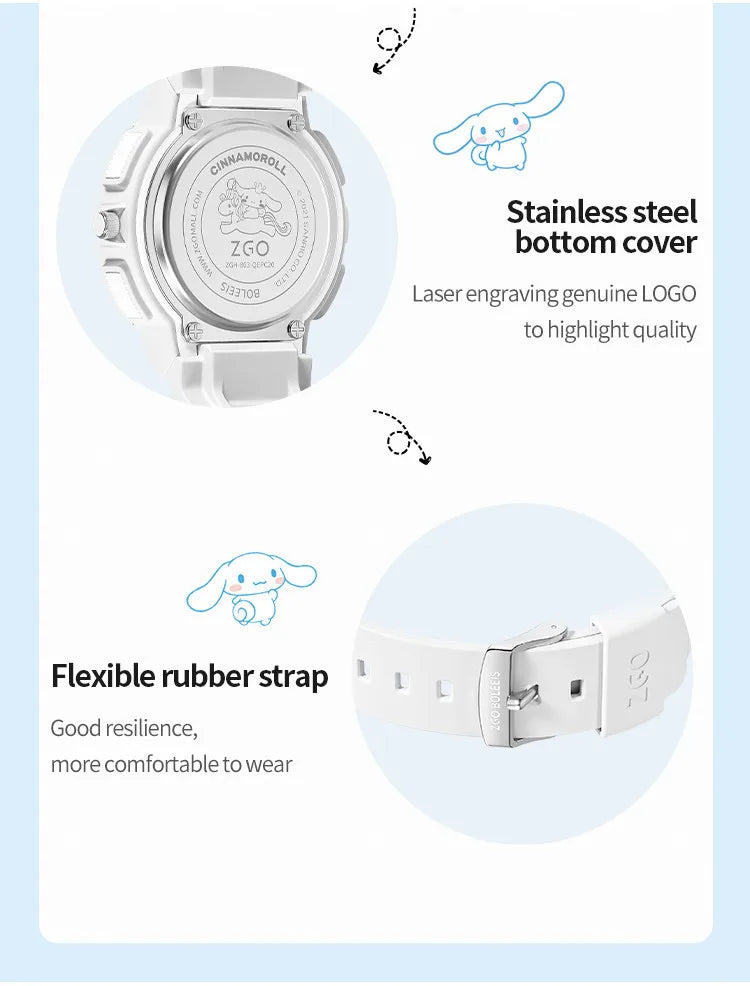 ZGO X Sanrio Cinnamoroll Electronic Watch for Schoolgirl Middle and High School Students Girls Waterproof Wristwatch Gift 863