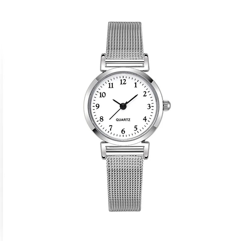 Simplicity Style Korean Women Student Watch Digital Compact Small Dial Stainless Steel Mesh Strap Quartz Sliver Wristwatch New