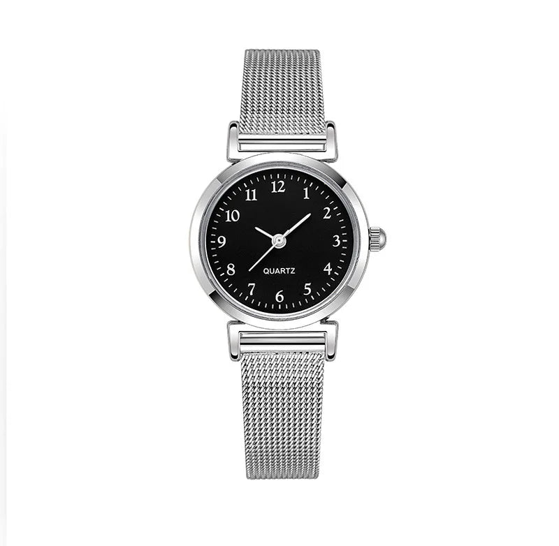 Simplicity Style Korean Women Student Watch Digital Compact Small Dial Stainless Steel Mesh Strap Quartz Sliver Wristwatch New