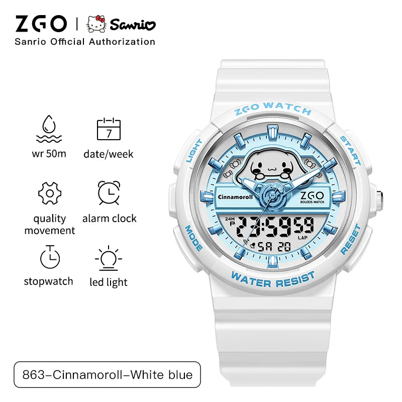 ZGO X Sanrio Cinnamoroll Electronic Watch for Schoolgirl Middle and High School Students Girls Waterproof Wristwatch Gift 863