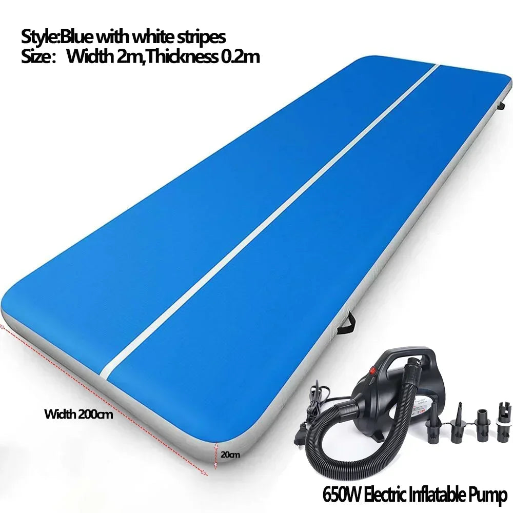 8~10m PVC Inflatable Yoga Mat  Air Deck Gymnastics Mat 20cm Thicken Air Track Tumbling Bouncer Floor for Yoga Gym