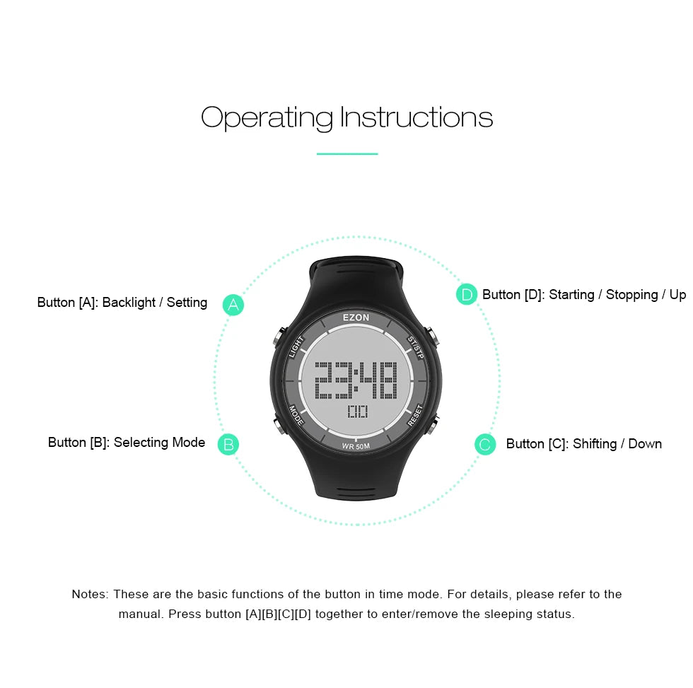 EZON New Fashion Woman Digital Sport Watch for Outdoor Running with Alarm Clock Stopwatch Countdown Timer Waterproof 50m L008