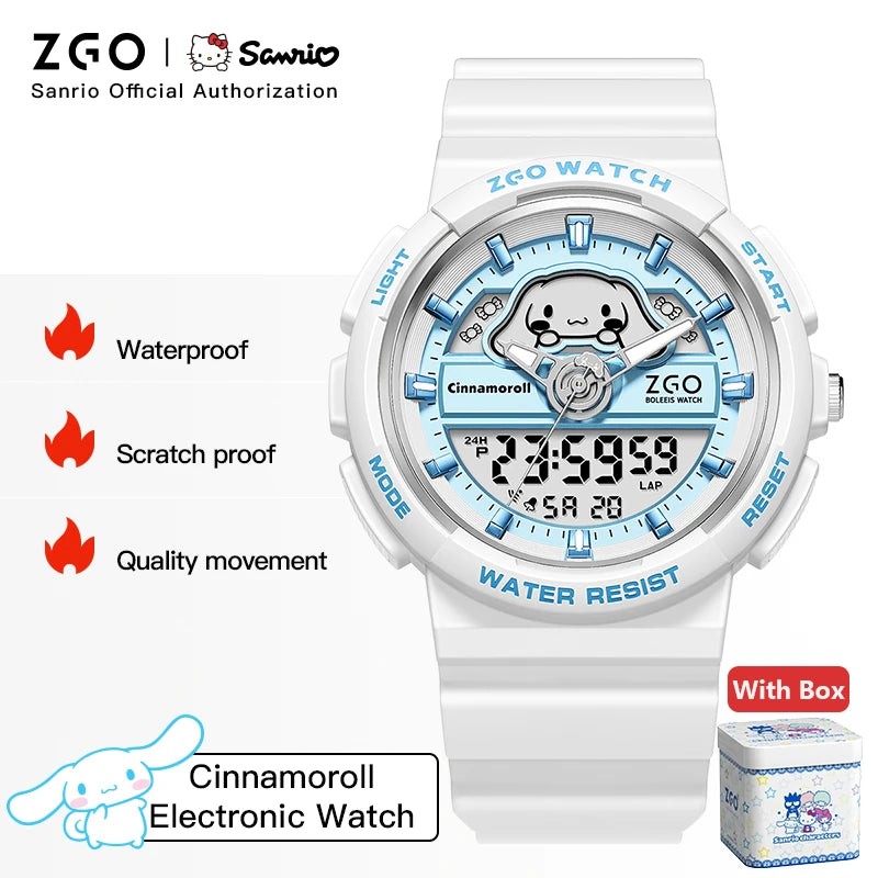 ZGO X Sanrio Cinnamoroll Electronic Watch for Schoolgirl Middle and High School Students Girls Waterproof Wristwatch Gift 863