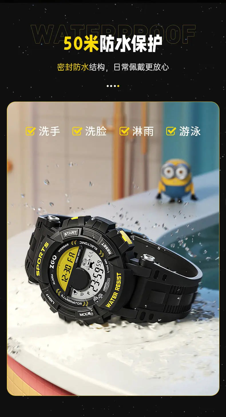 Minion Children's Electronic Watch 50m Waterproof LED Digital Luminous Multifunctional Sports Electronic Watch Children's Gift