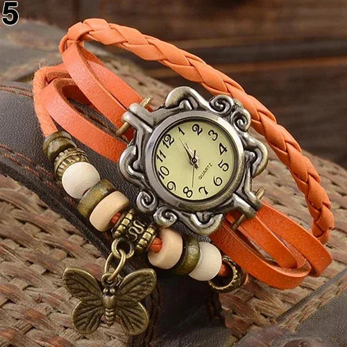 Women's Casual Vintage Multilayer Butterfly Faux Leather Bracelet Wrist Watch Ladies Female Clock Montre Femme Relogios 2023 Hot