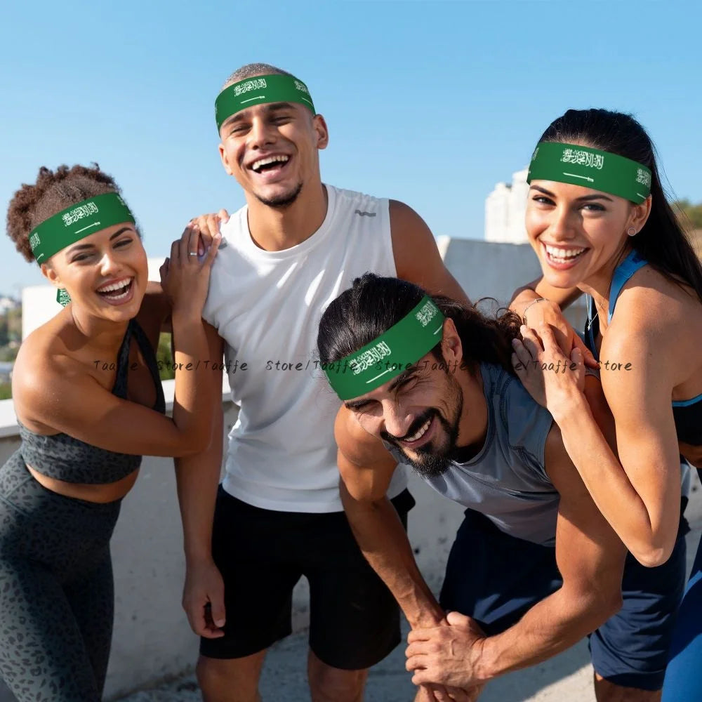 Head Tie Sports Headband Saudi Arabia Flag Athlete Sweatbands Head Wrap For Working Out Running Yoga