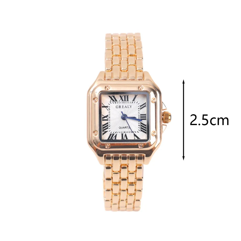 Luxury Ladies Fashion Quartz Watch Simple Scale Square Quality Gold Plated Women Watches Business Stainless Steel Folding Clock