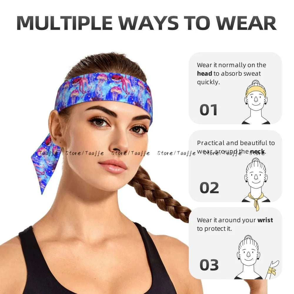 Tie Headbands Red Octopus Lionfish Jellyfish Sports Head Band Athletic Sweatband Bandana Sweat Wicking