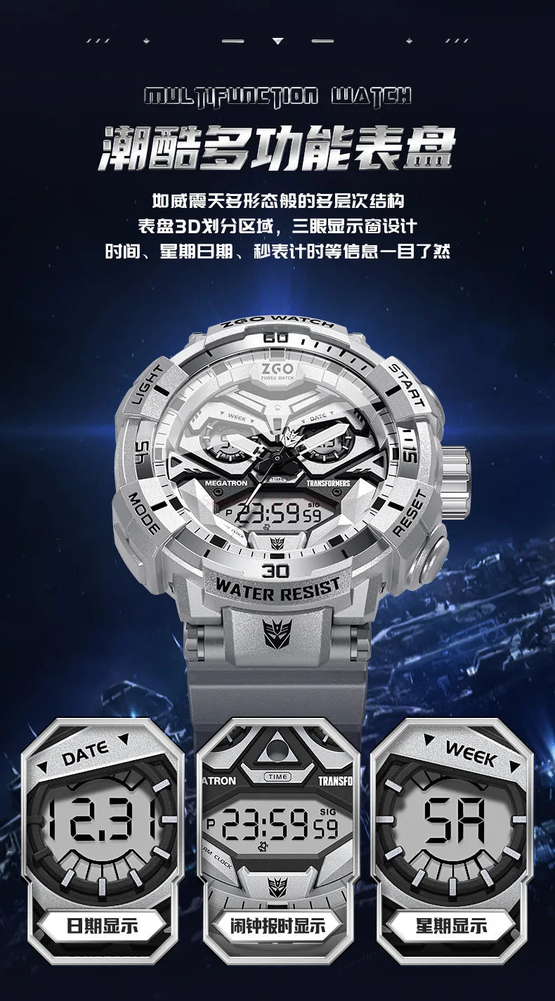 New Transformers Students Cool Machinery Watches Led Boy  50m Waterproof  Electronic Watch Men's Alarm Stop Watch Birthday Prese