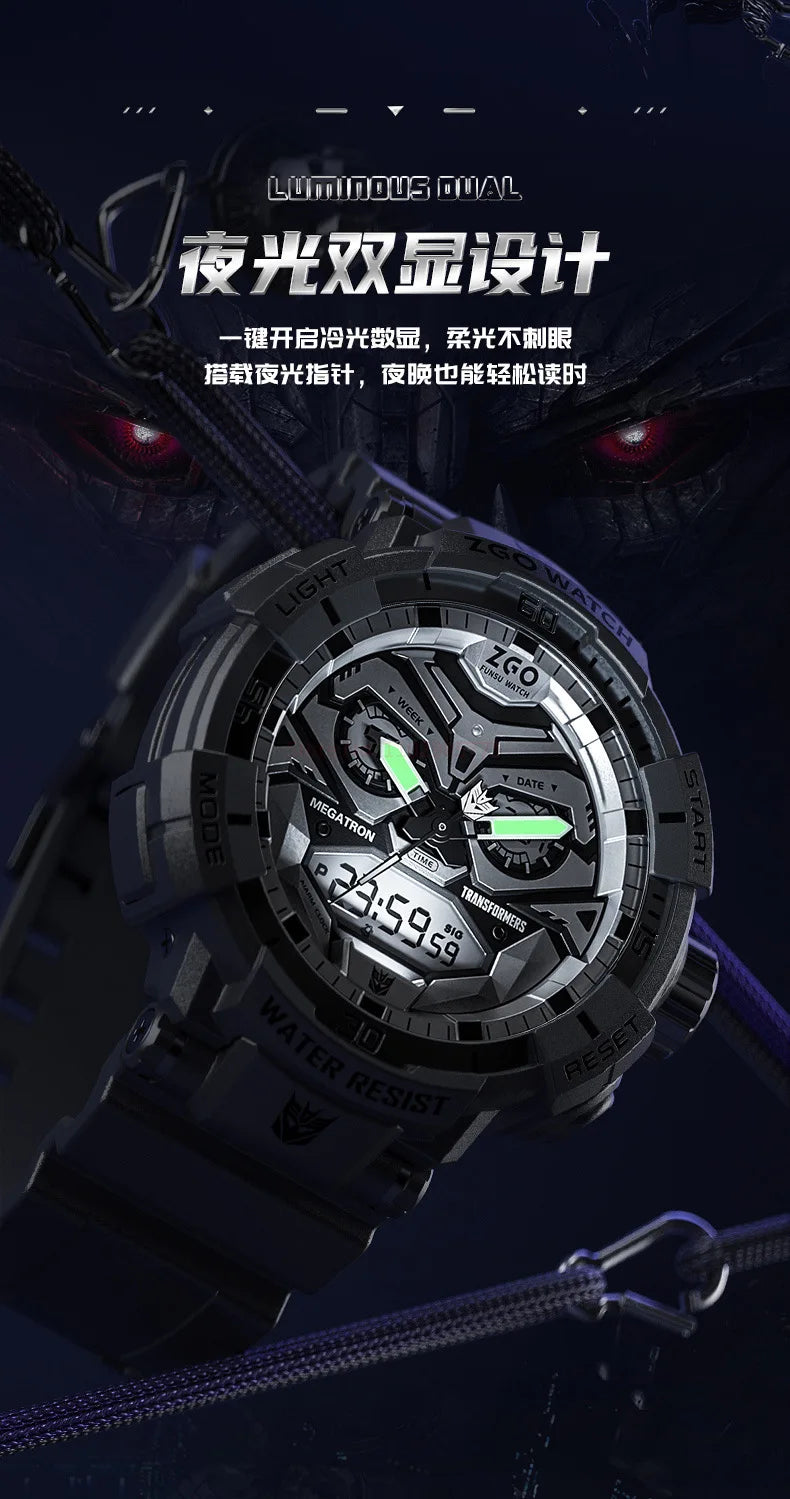 New Transformers Students Cool Machinery Watches Led Boy  50m Waterproof  Electronic Watch Men's Alarm Stop Watch Birthday Prese